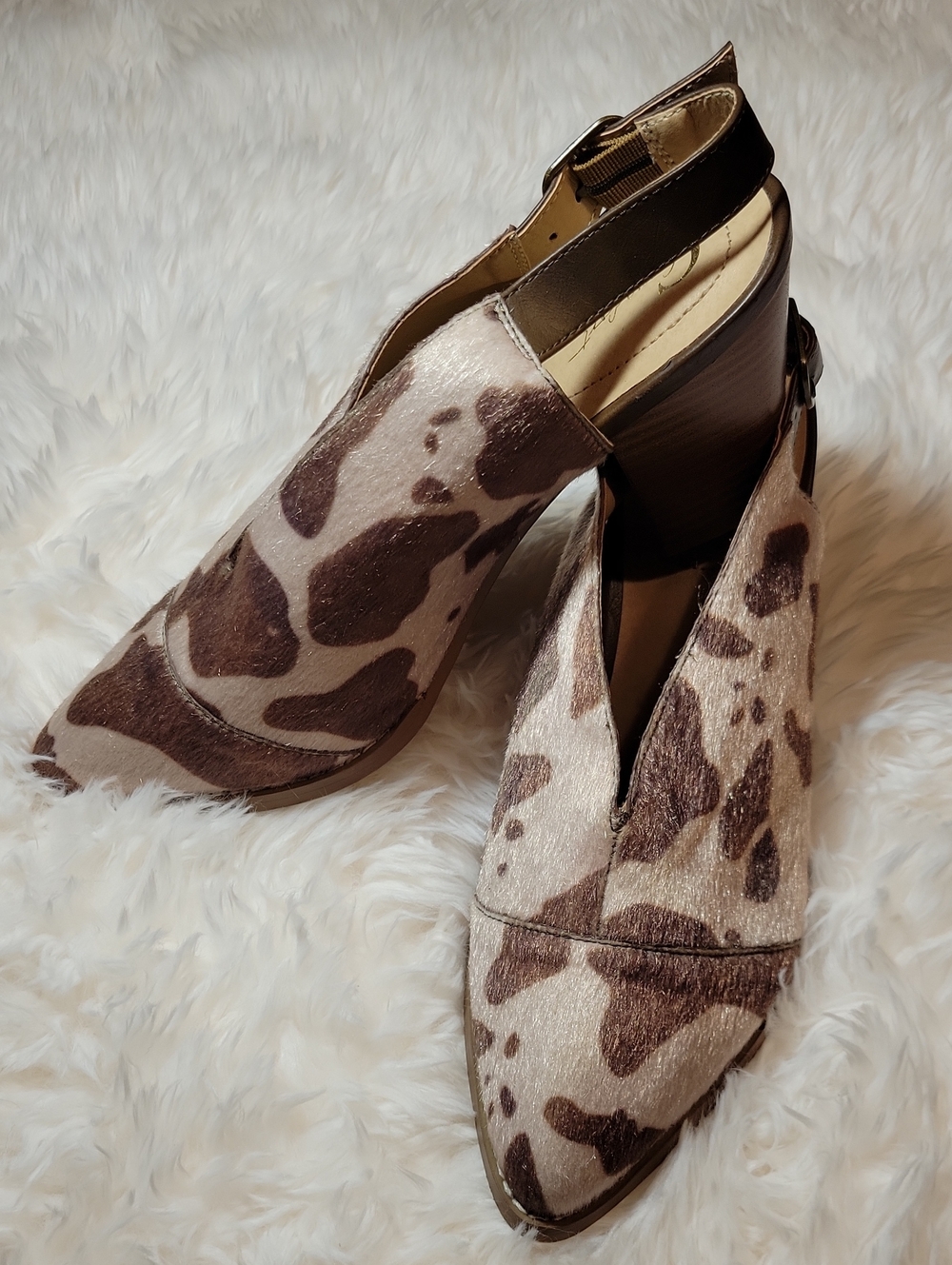 Cowhide Animal-Print Clog Mules in Brown